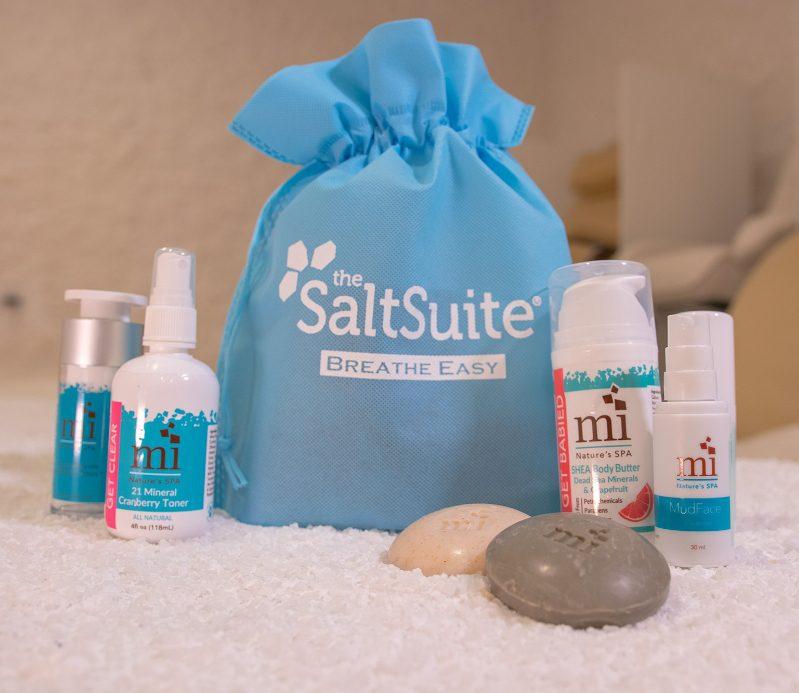 The Salt Suite gift bag with skin care products.